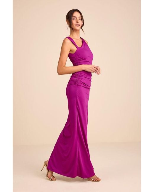Lulus Pink Enticing Darling Asymmetrical Ruched Maxi Dress