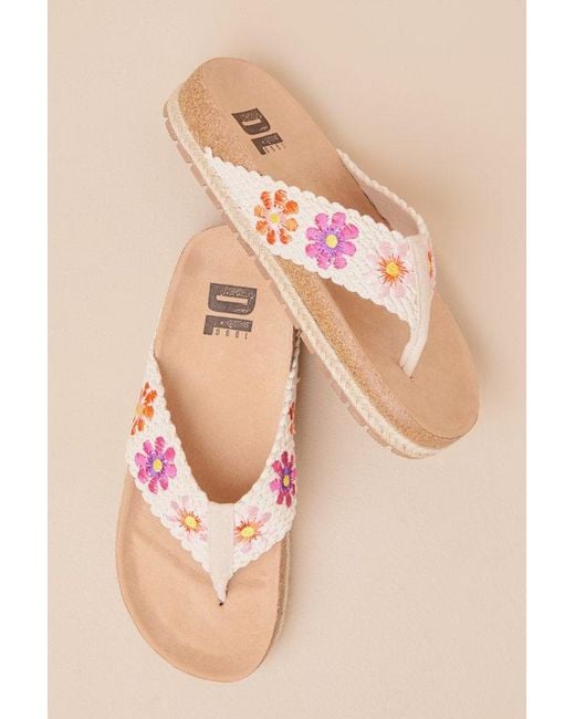 Dirty Laundry Pink Tigerlily Natural Multi Flatform Thong Sandals