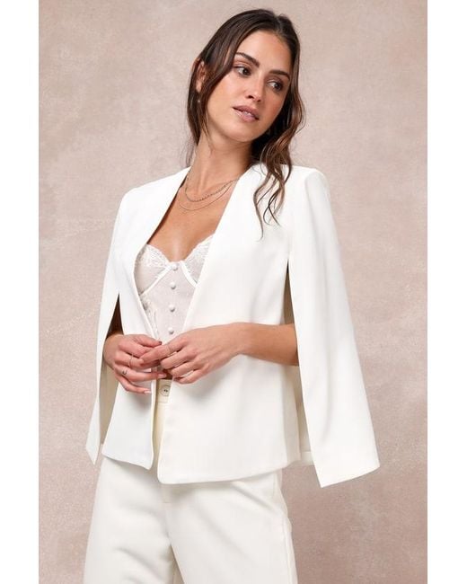 Lulus White Voguish Charm Split Sleeve Blazer Cape