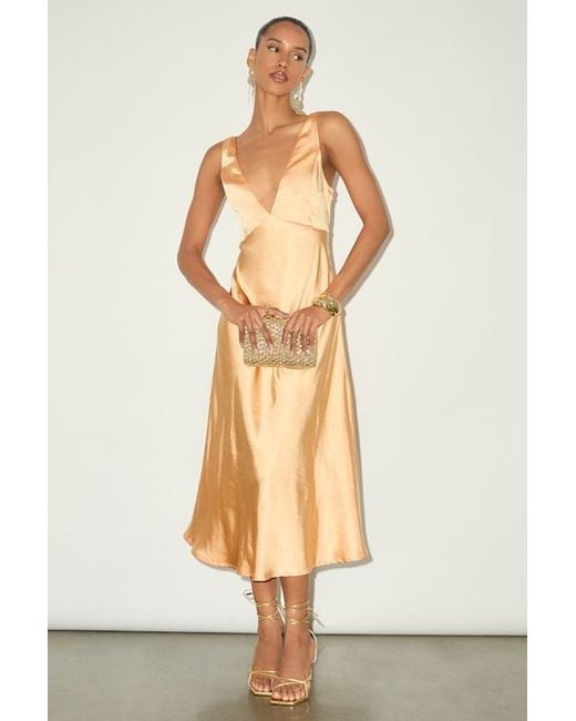 Lulus Orange Incredible Love Light Satin Cowl Back Midi Slip Dress