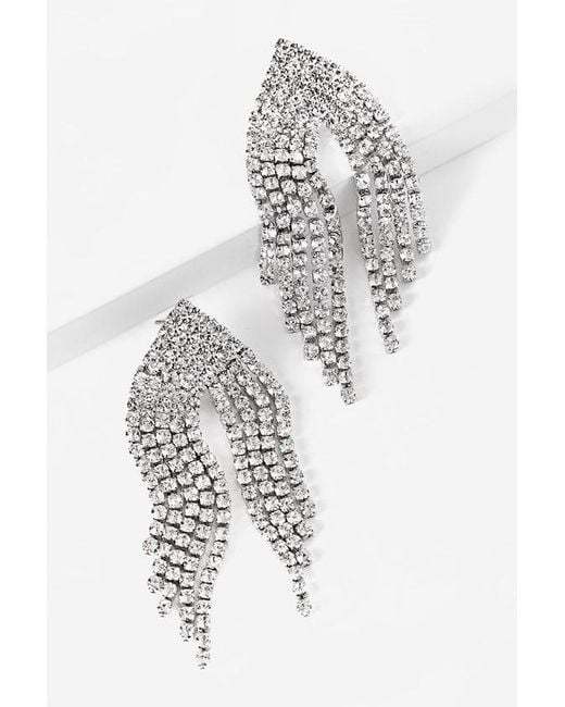 Lulus Brown Afterparty Rhinestone Fringe Earrings