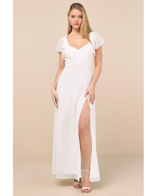 Lulus Natural Simply Delightful Tie-Back Flutter Sleeve Maxi Dress