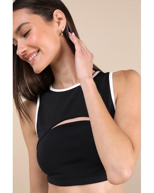 Year Of Ours Black Two Tone And Cutout Sports Bra