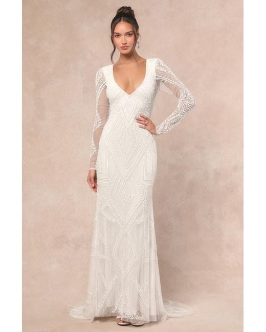 Lulus Natural Deedra Sequin Beaded Backless Maxi Dress