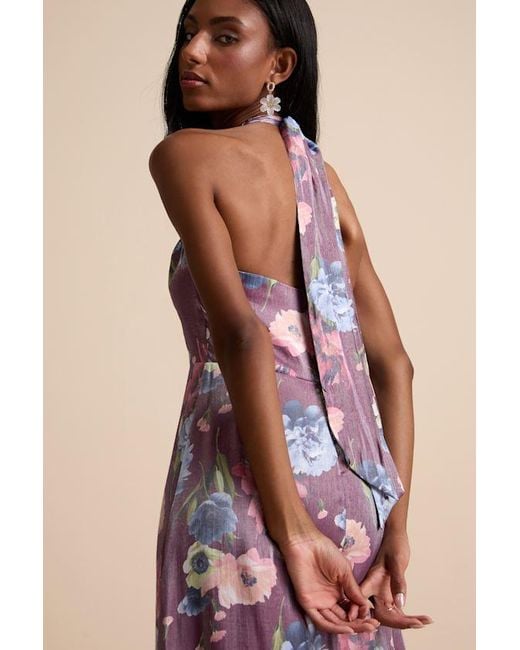 Lulus Natural Liviana Dark Floral Halter Maxi Dress