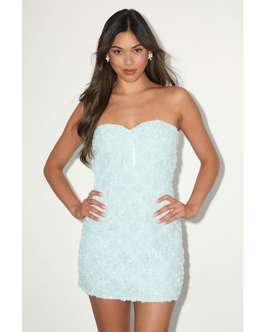 Lulus Blue Elith Mesh 3D Floral Mini Dress