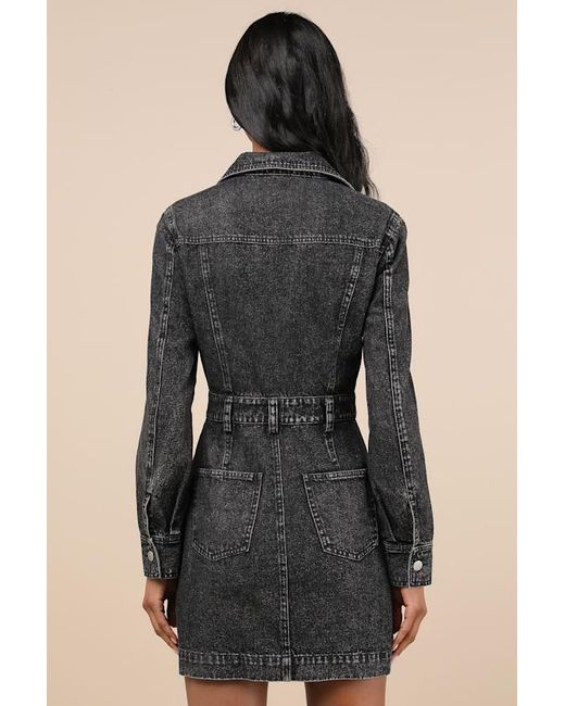 Lulus Black Notoriously Cool Washed Long Sleeve Denim Mini Dress