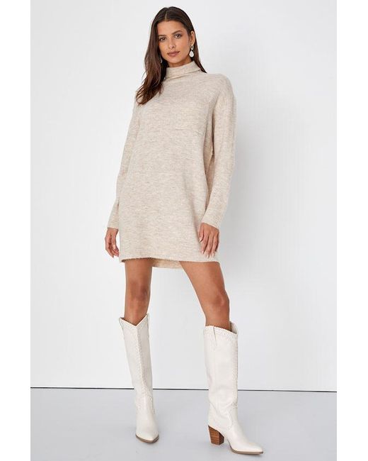 Lulus White Positively Charming Heather Turtleneck Mini Sweater Dress