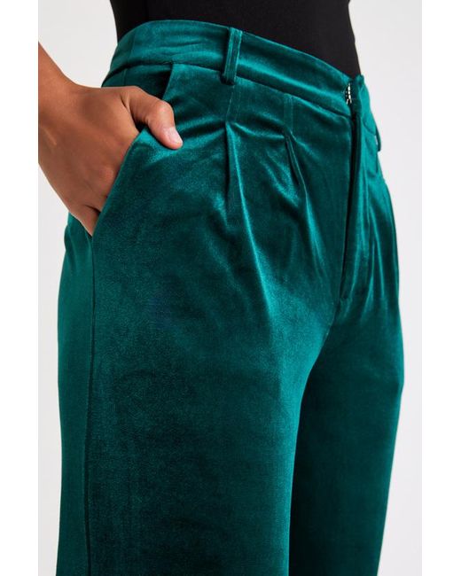 Lulus Blue Posh Idea Emerald Velvet High-Rise Straight Leg Trouser Pants