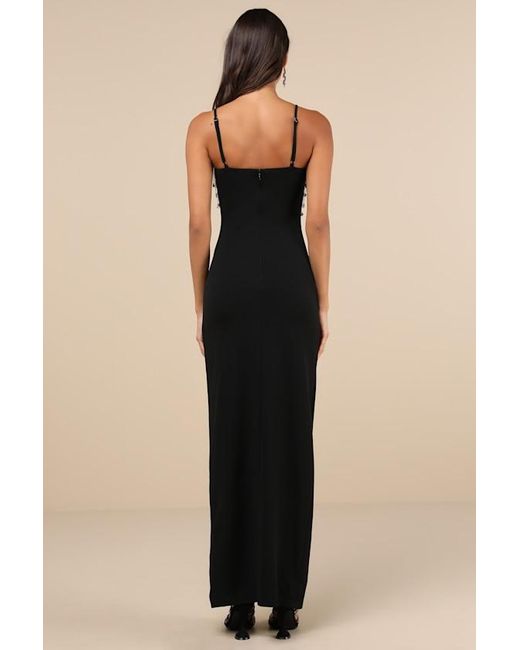 Lulus Natural Divine Extravagance Rhinestone Fringe Bustier Maxi Dress