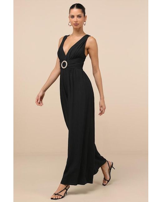 Lulus Black Emlyn O-Ring Wide-Leg Jumpsuit