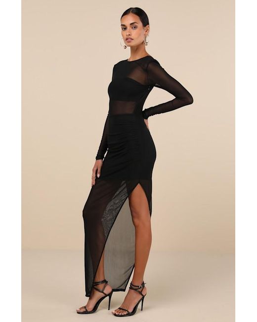 Lulus Natural Alluring Silhouette Sheer Mesh Backless Maxi Dress