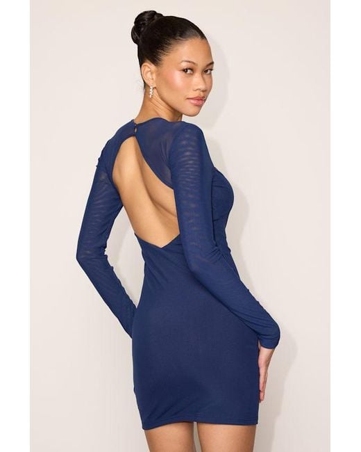 Lulus Blue Maurice Mesh Long Sleeve Bodycon Dress