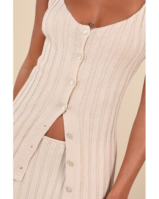 SNDY'S Natural Baha Ribbed Knit Button-Front Cami Top