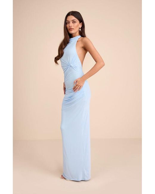 Lulus Blue Frona Mesh Backless Maxi Dress