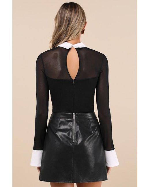 Lulus Black Confident Essence Mesh Long Sleeve Bodysuit