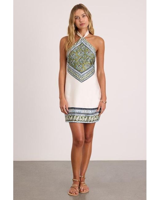Lulus White Ayson Ivory And Scarf Print Halter Mini Dress
