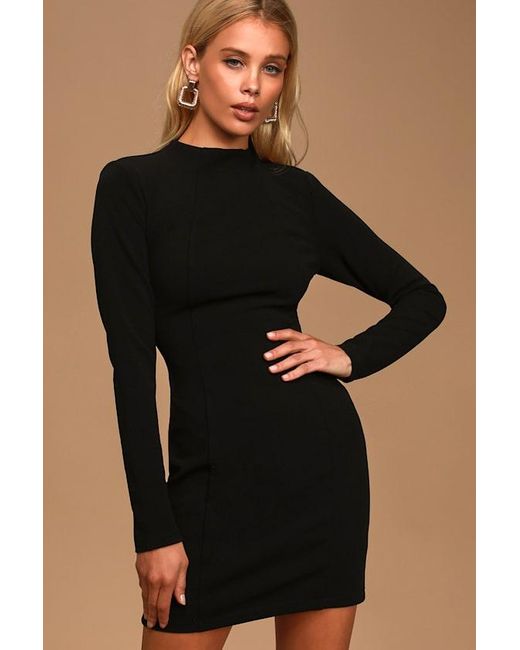 Lulus Black All That You Wish For Mock Neck Cutout Bodycon Dress