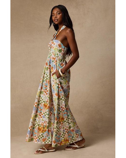 Lulus Brown Renata Multi Print Halter Maxi Dress
