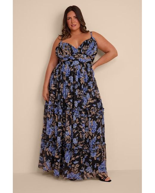 Lulus Blue Niora And Floral Pleated Maxi Dress