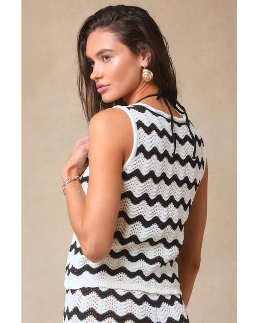 4th & Reckless Blue Anna Ivory And Striped Crochet Swim Cover-Up Top