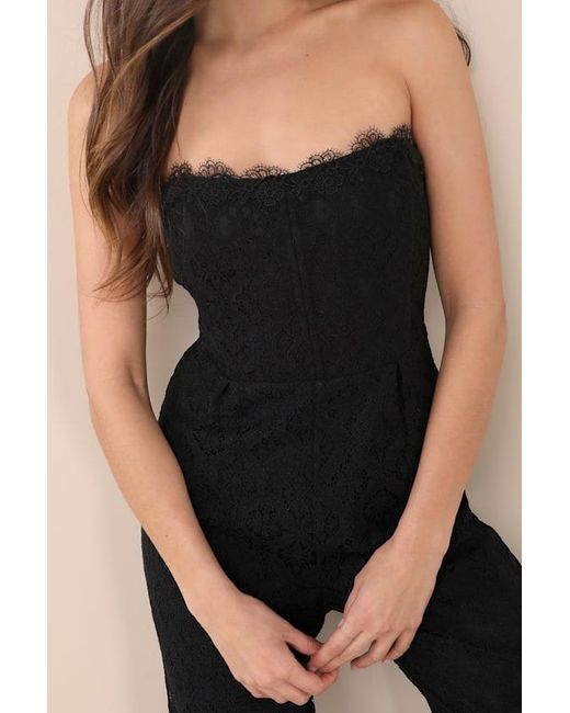Lulus Black Intriguing Elegance Lace Strapless Jumpsuit