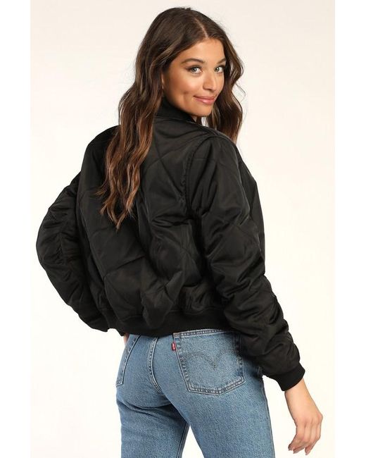 Lulus Black Style Expedition Quilted Bomber Jacket