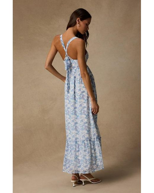 Lulus Blue My Love Story Floral Print Tie-Back Maxi Dress