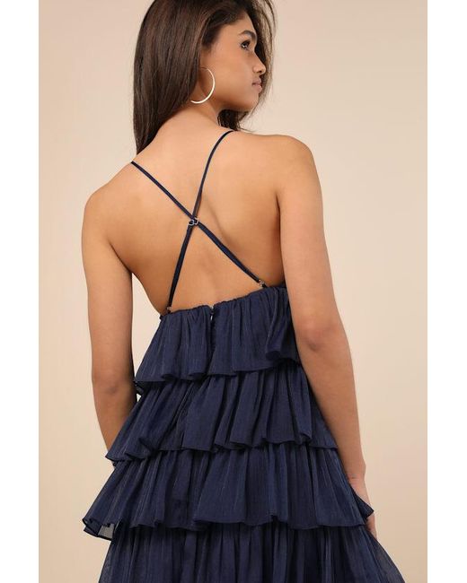 Lulus Blue The Party's Tier Organza Tiered Backless Mini Dress