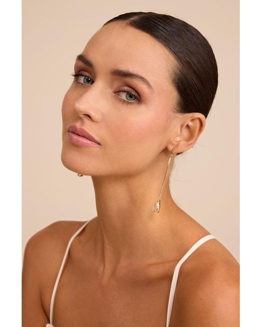 Lulus Natural Melodia Chain Rhinestone Drop Earrings