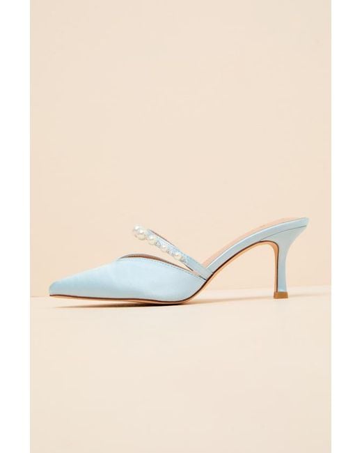 Lulus Natural Daryll Satin Pearl Pointed-Toe Mule Pumps