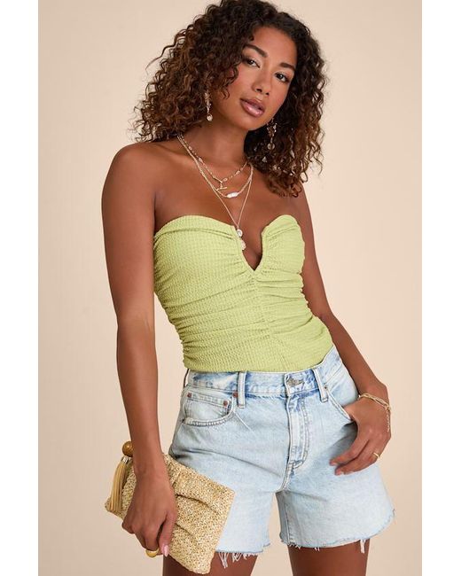 Lulus Green Muna Lime Textured Strapless Cutout U-Bar Bodysuit