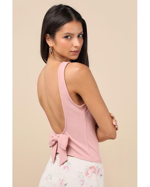 Lulus Pink Fatima Dusty Backless Bow Top