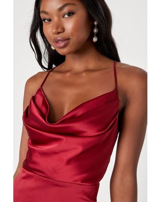 Lulus Red Luxe Reputation Satin Sleeveless Cowl Neck Mini Dress