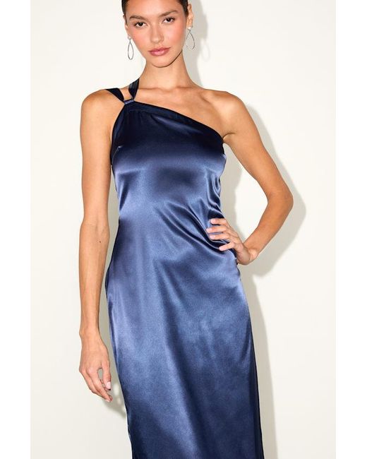 Lulus Blue Yvonne Satin One-Shoulder Midi Dress