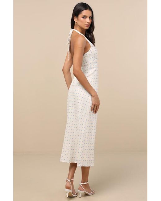 Lulus Natural Meara Ivory And Polka Dot Halter Midi Dress