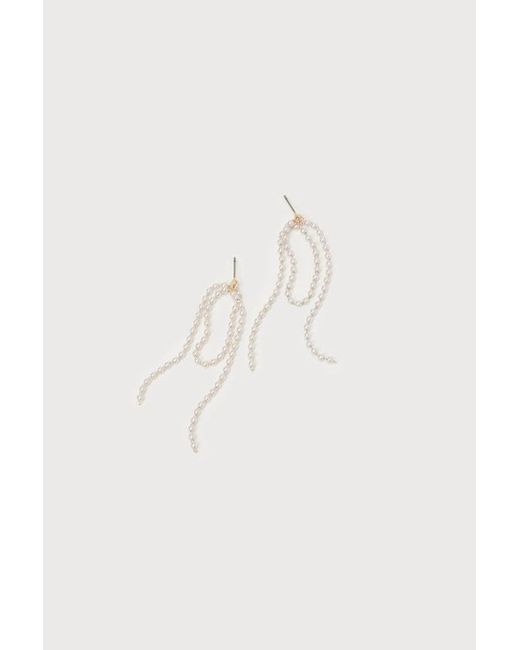 Lulus Brown Dainty Charisma Rhinestone Pearl Fringe Earrings