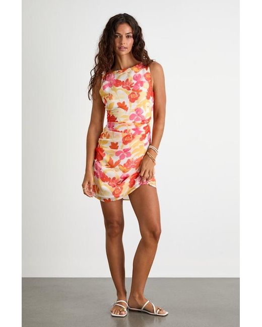 Lulus Red Roanes Floral Boat Neck Pleated Mini Dress