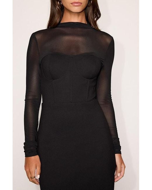 Lulus Black Cosmala Bustier Long Sleeve Mini Dress