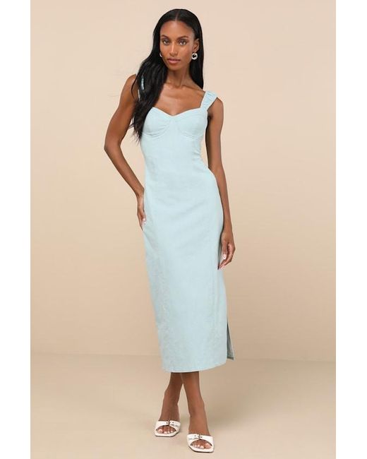 Lulus Blue Amyra Cap Sleeve Bustier Midi Dress