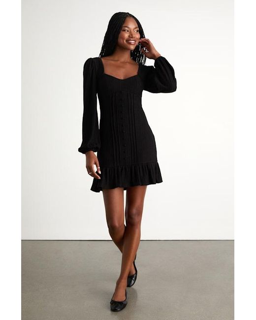 Lulus Black Coveted Sweetness Pointelle Knit Long Sleeve Mini Dress