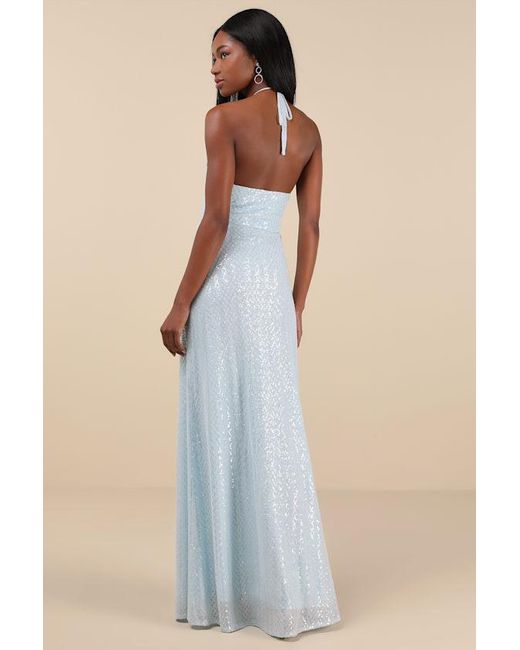 Lulus Blue Kalina Sequin Halter Maxi Dress