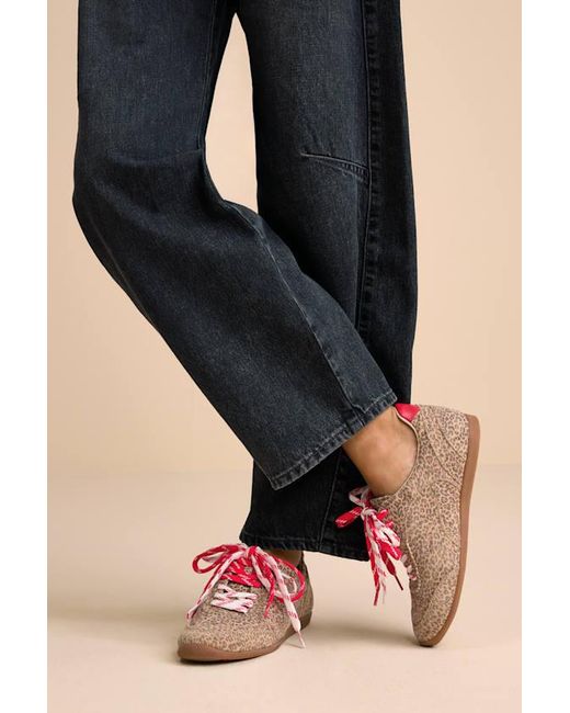 Dolce Vita Blue Laini Leopard Printed Suede Leather Lace-Up Sneakers