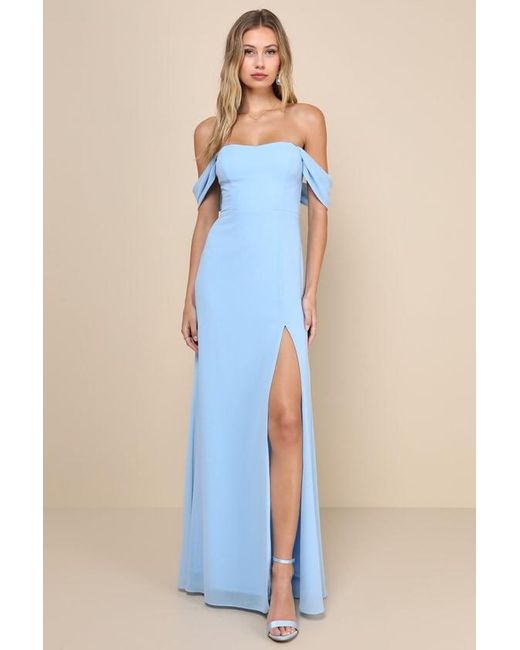 Lulus Blue Magical Magnetism Off-The-Shoulder Maxi Dress