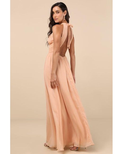 Lulus Natural Sintra Pleated Backless Maxi Dress