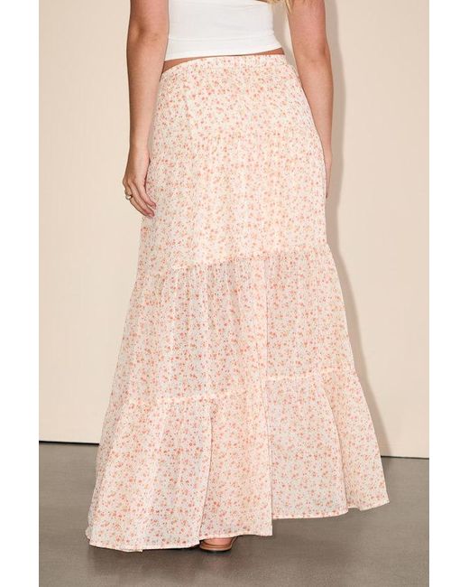 Lulus Natural Subtle Sweetness And Floral Print Tiered Maxi Skirt