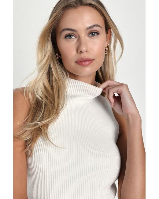 Lulus White Seasonal Sophistication Ribbed Mock Neck Sweater Tank Top