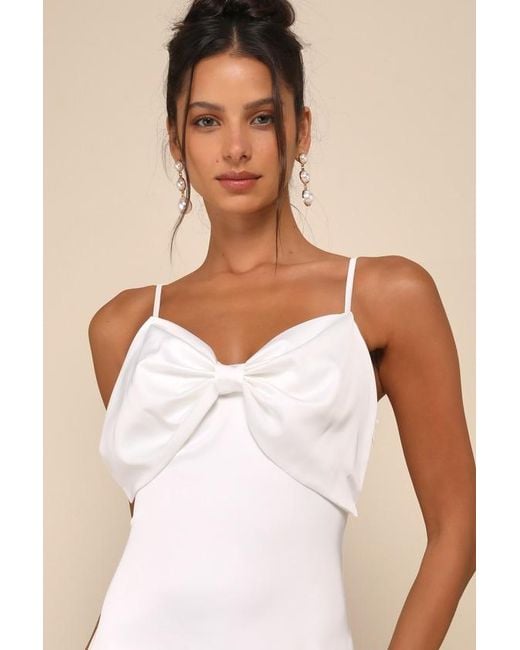 Lulus Natural Extravagantly Sleek Satin Sleeveless Bow Midi Dress