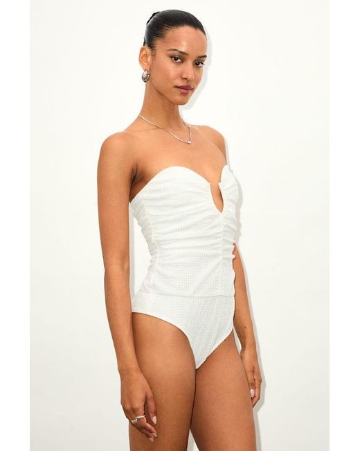 Lulus Black Muna Textured Strapless Cutout U-Bar Bodysuit