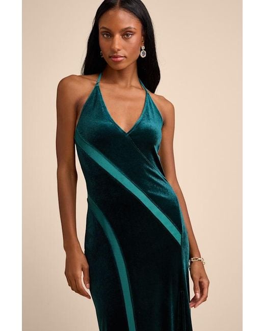 Lulus Womens Blue Maxwell Velvet Halter Maxi Dress dresses